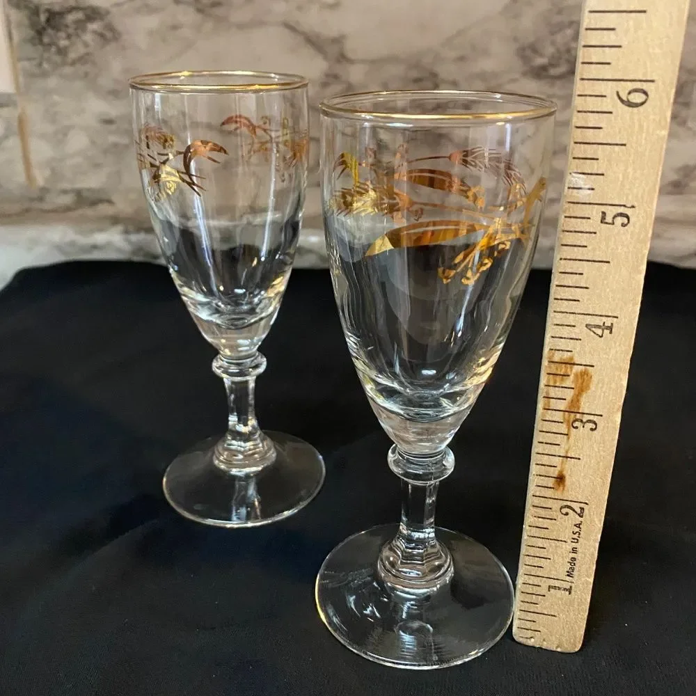 * 1950’s vintage Libby cordial glass set of 2 wheat gold detail